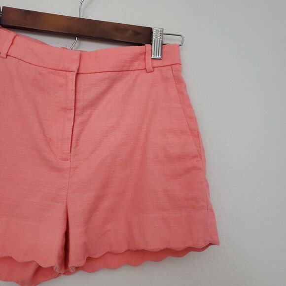 J Crew Women's Shorts 0 Orange Coral Woven Cotton Scalloped Textured Preppy - Picture 3 of 9